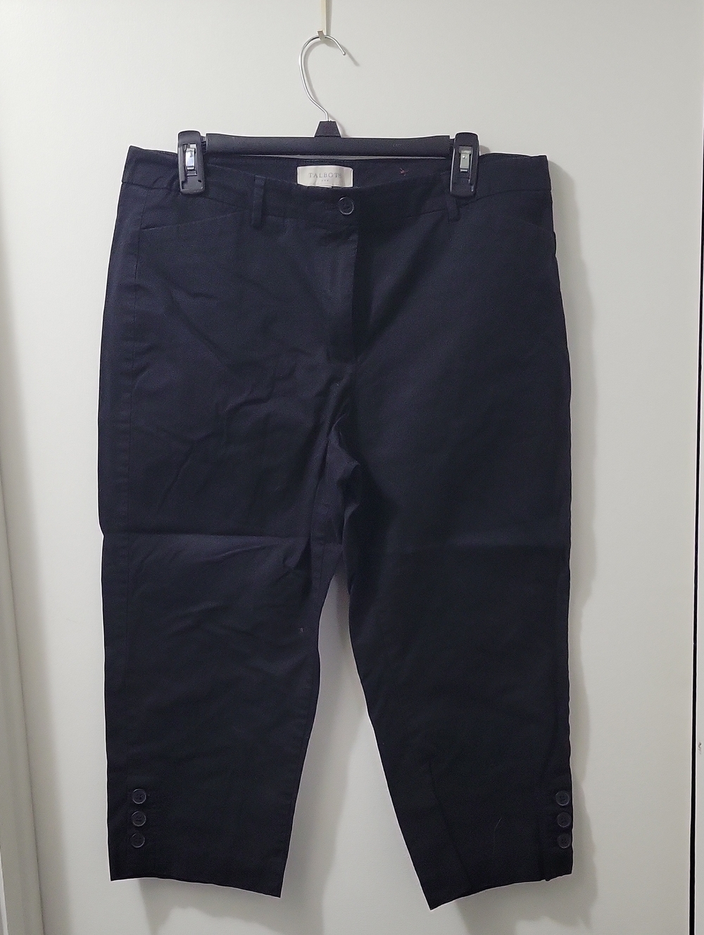 Talbots Black Cropped Button-Hem Pants